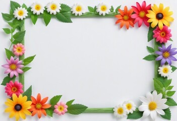 Obraz premium Summer Floral Frame, Pastel Beautiful Spring Template, Text Background, Copy Space.