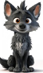 Obraz premium A cartoon dog with white fur and a fluffy tail is sitting on a snowy surface