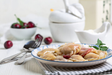 Homemade cherry dumplings .