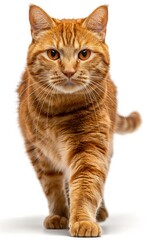 Obraz premium A long haired orange cat walks on a white background