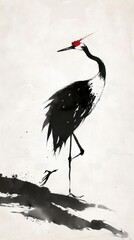 Crane bird chinese brush animal ciconiiformes splattered. © Rawpixel.com