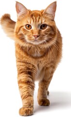 Obraz premium A cat with orange fur walks across a white background