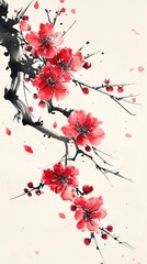 Plum blossom chinese brush painting flower plant.
