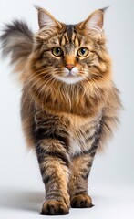 Naklejka premium Siberian cat with long fur walks on a white background