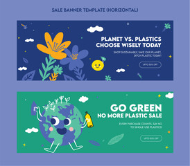 Plastic pollution awareness sale banner template flat illustration