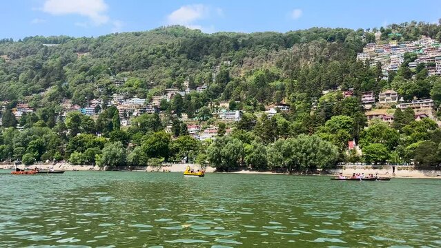 Nainital lake in afternoon, naini lake in Uttarakhand, India