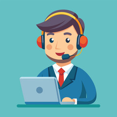 Office operator with headset talking with clients. Customer service, call center, hotline