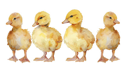 Set of watercolor cute cartoon small baby ducks vector illustration