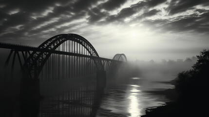 Naklejka premium Crepuscular Ray on iron bridge over the river