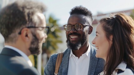 A diverse couple, discussing with a real estate agent about buying a new house