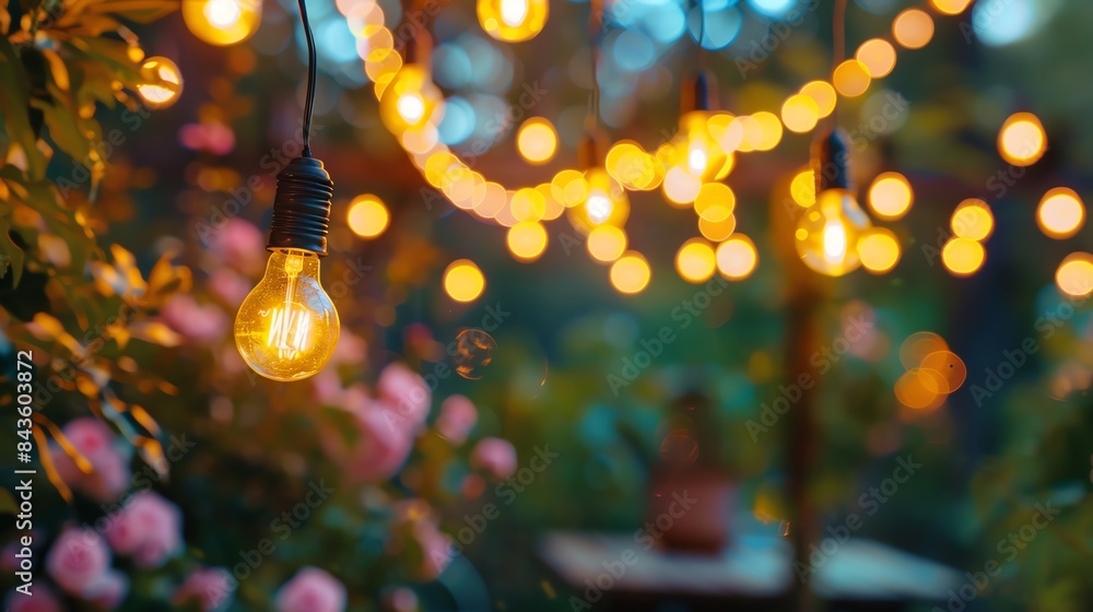 Aufkleber string of warm white lights strung through trees, creating a magical and festive atmosphere.