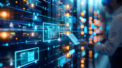 Obraz premium the latest document management technologies in action, featuring smart devices, cloud-based collaboration, and advanced software solutions that enhance organizational productivity.