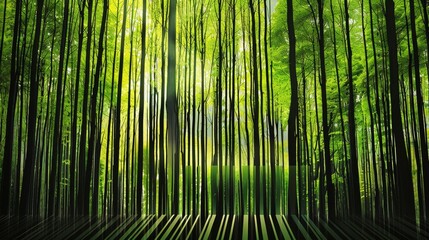 Fototapeta premium A banner depicting a barcode scanning that reveals a forest, symbolizing the hidden costs of consumerism on nature. 