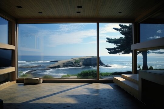 Fototapeta Window see ocean room architecture building.
