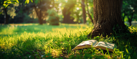 summer reading book under a tree city park