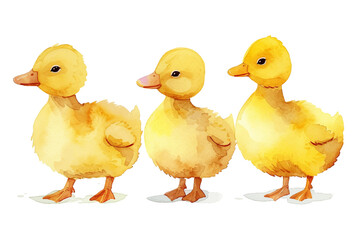 Set of watercolor cute cartoon small baby ducks vector illustration