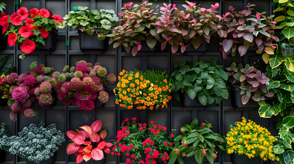 Vertical Garden Terrace: growing plants on walls or trellises. Variety of flowers, herbs, vegetables