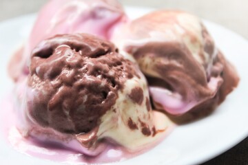 close up of ice cream in a plate, as a dessert