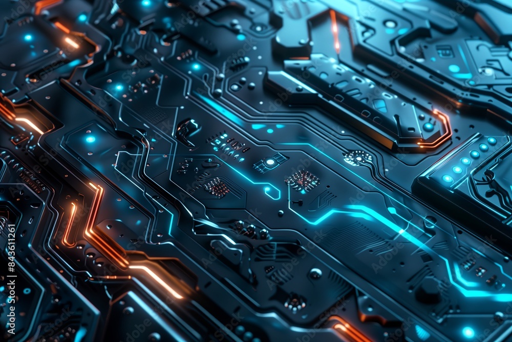 Poster Abstract digital technology background featuring circuit boards and processors, ideal for tech and engineering themes, capturing the intricate and advanced nature of modern