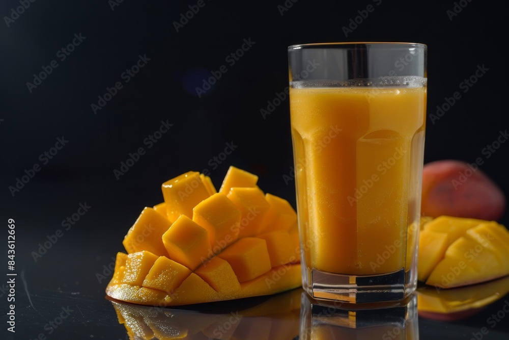 Poster fresh mango juice with sliced mango