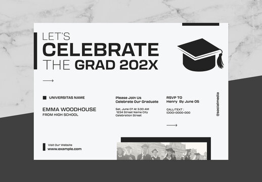 Black And Grey Graduation Invitation Card