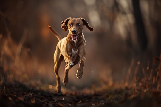 Photo of flaying Hungarian pointer hound dog