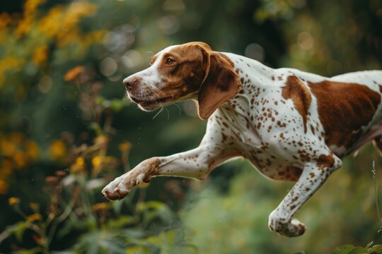 Photo of flaying Hungarian pointer hound dog