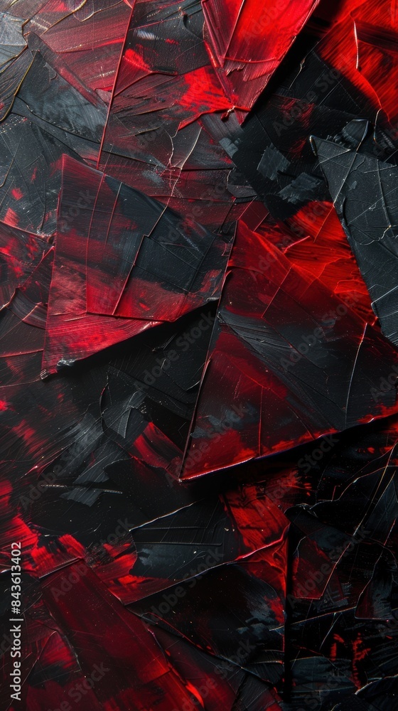 Poster red and black abstract texture featuring bold, textured strokes of red and black, creating a dramati