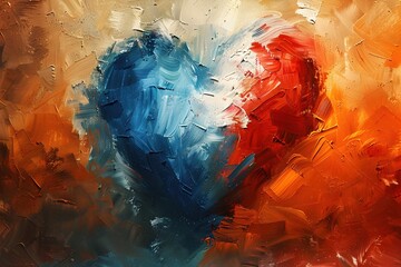 Expressive Tricolor Heart Icon,Patriotic Abstract Brushwork Artwork
