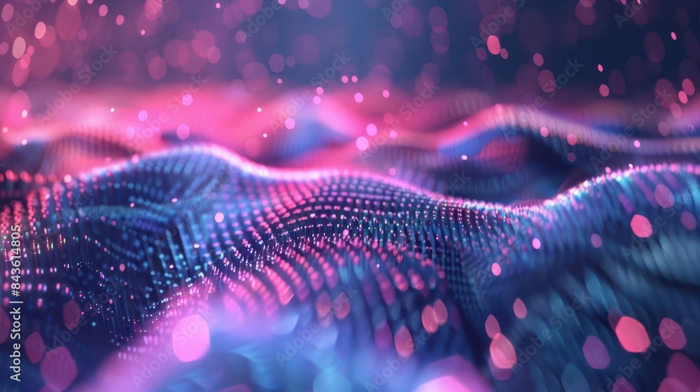 Poster abstract 3d equalizer waves on blurred background digital music visualization