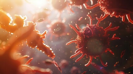 abstract 3d visualization of hiv virus and bacteria cells in microbiology research