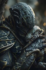 Majestic Alien Humanoid Cradling Curious Tentacled Companion in Mystical Ethereal Digital