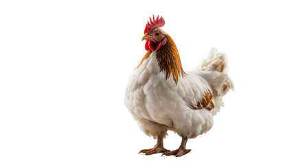 Fototapeta premium A white and brown hen lies on a transparent background.