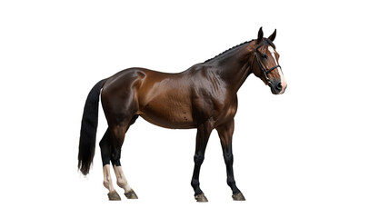 A brown horse is standing on a transparent background.