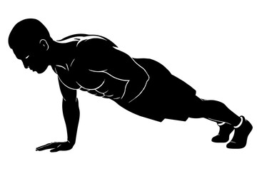 Side view of a bodybuilder performing a push-up on the ground vector illustratio