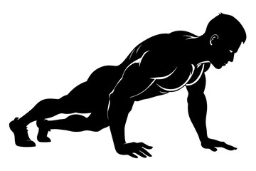 Side view of a bodybuilder performing a push-up on the ground vector illustratio