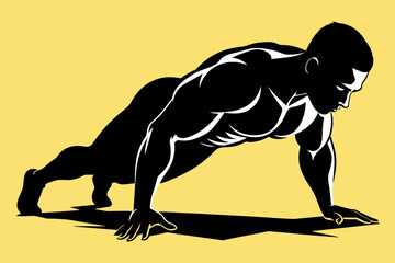 Side view of a bodybuilder performing a push-up on the ground vector illustratio
