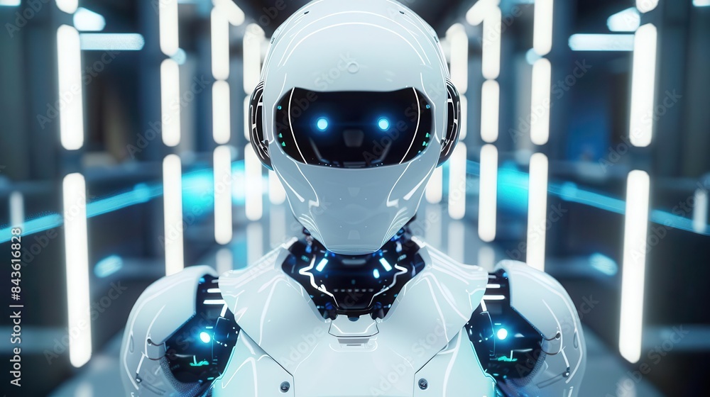 Aufkleber ai robot in factory automation with robotic process automation rpa 3d rendering