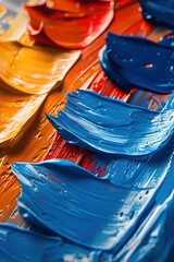 Tricolor Paint Palette with Vibrant Fluid Brushstrokes in Impressionist Studio Setting