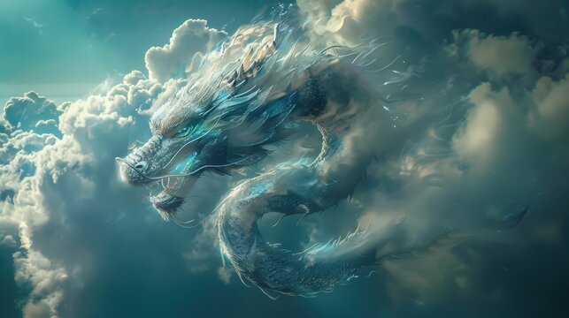 In a world where clouds take on shapes of ordinary objects, a lone cloud transforms into a shimmering dragon, symbolizing the magic of embracing one's uniqueness and daring to stand out in a world 