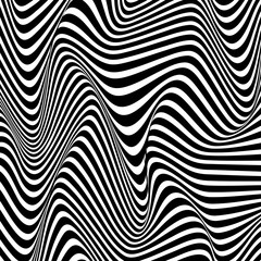 Seamless pattern. Op art monochrome wave. Stripe lines. Optical illusion distorted wave.