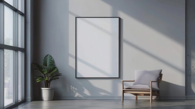 blank framed a2 poster mockup on stylish apartment wall ready for customization 3d rendering