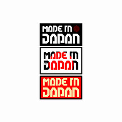 3 colors of Made in Japan label isolated on background. Certificate product sticker. Red dot flag. Vector illustration.
