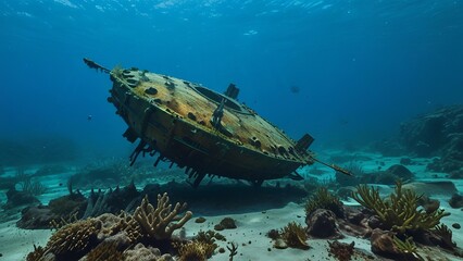 unidentified object ufo underwater covered with rust and algae