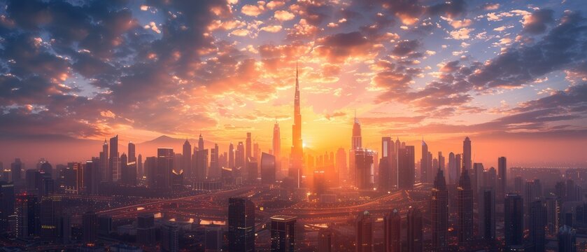 photo of an urban skyline at sunset with beautiful sky colors and sharp details