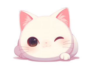 Illustration of a cute cat character in anime style with transparent background