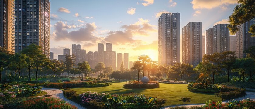 image of an urban park surrounded by highrise apartments