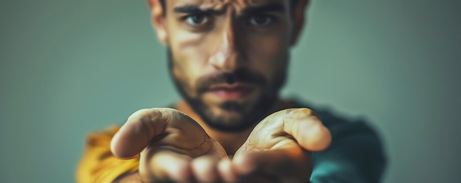 A gesture of generosity with a worried look, depicting kindness and concern