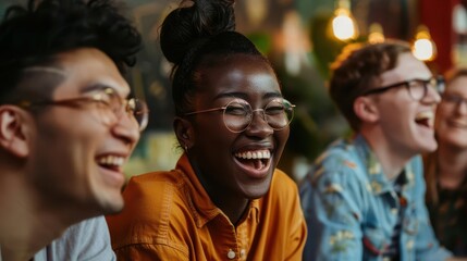 diverse group of happy young employees laughing together joyful teamwork concept lifestyle photography