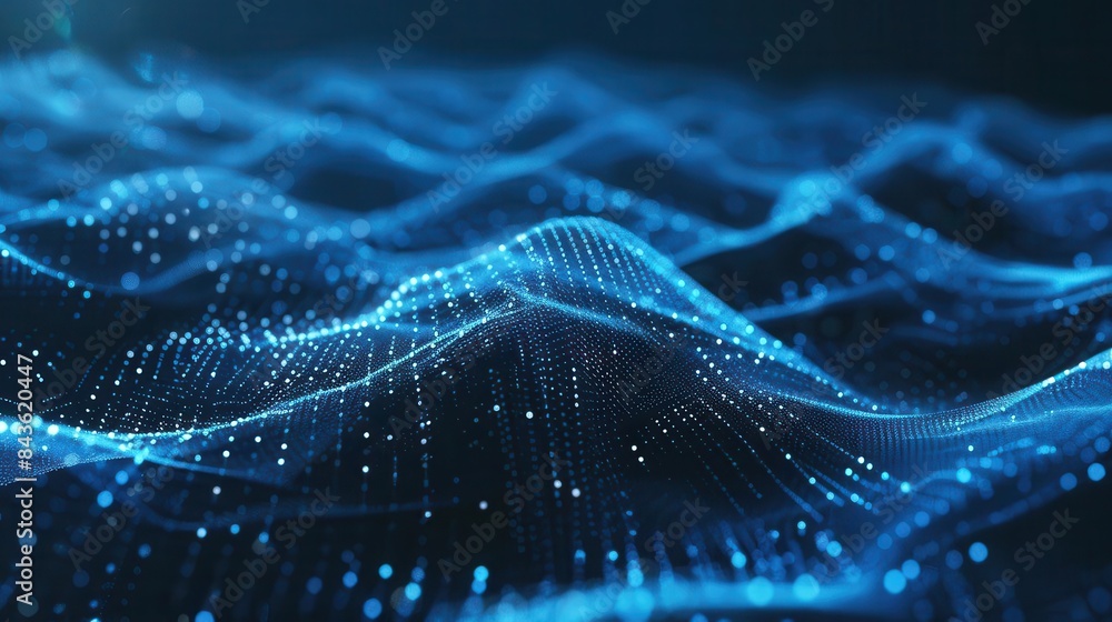 Aufkleber dynamic digital particles wave abstract blue glowing dot network for technology and science concept 